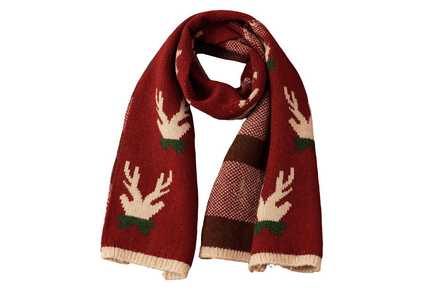 FOUORTUNATE-BEE Halstuch Weihnachts-Strickschal Damen – Warm, weich mit Rentier Tannendesign, Roter & grüner Weihnachts-Schal Gemütlicher Winterschal für Frauen von FOUORTUNATE-BEE