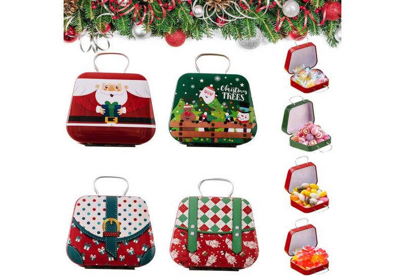 FOUORTUNATE-BEE Henkeltasche 4er-Set Weihnachts-Metalldosen Süße Keksdosen in Geschenktaschenform, Weihnachtliche Geschenkboxen Ideal für Plätzchen und kleine Geschenke von FOUORTUNATE-BEE