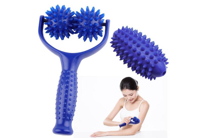 FOUORTUNATE-BEE Massageroller Massageroller Mit Griff,Auswechselbare Massage Roller, mit 3 Igelball Massageball,Selbstmassagerolle,Massagegerät Fascia Ball,Igelball Fußmassage für Beine RüCken Arme Schultern Muskelschmerzen(Blau) von FOUORTUNATE-BEE
