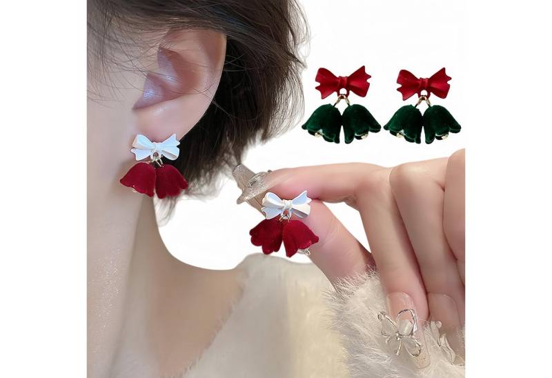 FOUORTUNATE-BEE Ohrhänger-Set Damen Weihnachts-Ohrringe mit Schleife und Glockenanhänger, 2er-Set Xmas Ohrringe in Rot & Grün für Fest und Party von FOUORTUNATE-BEE