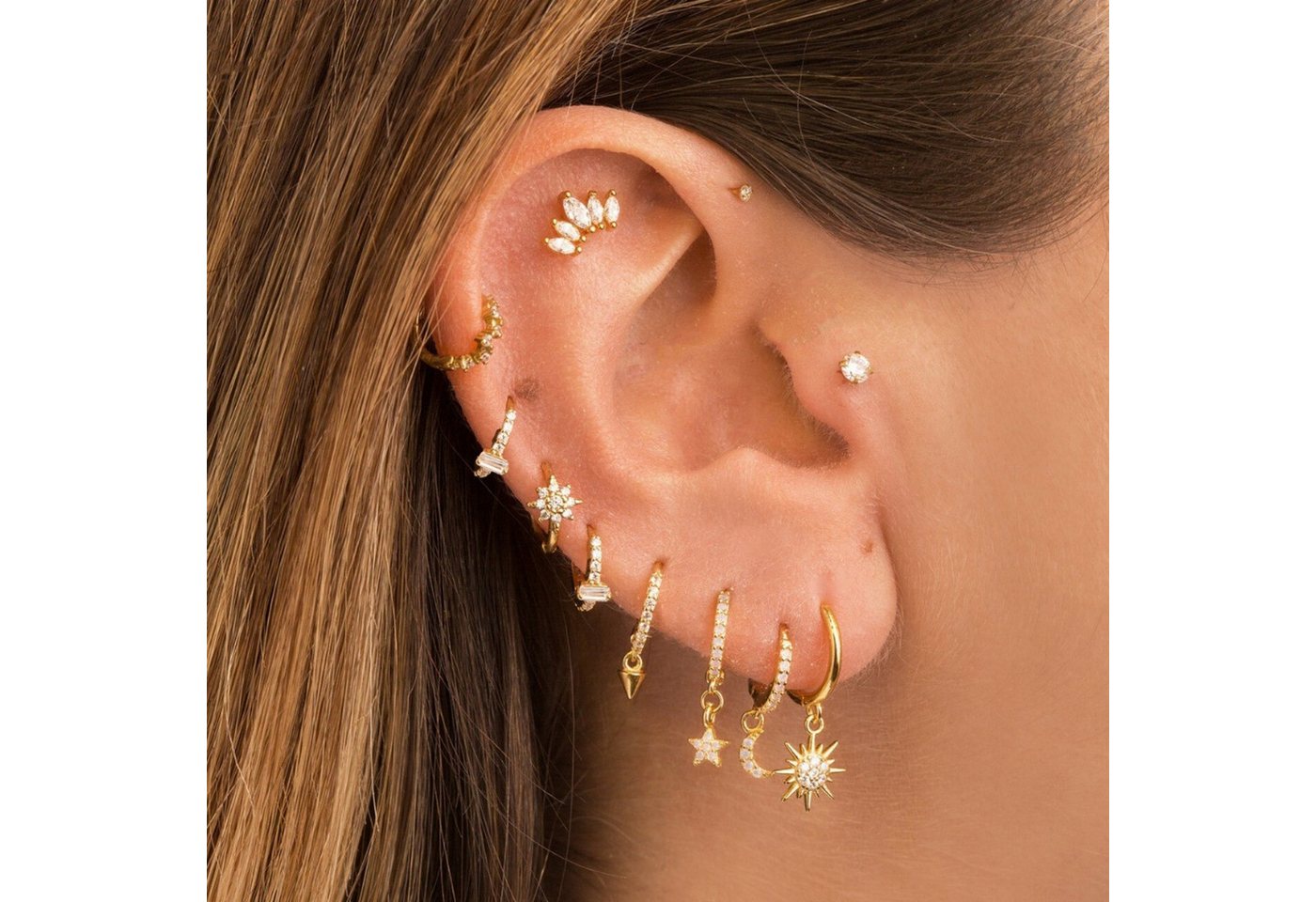 FOUORTUNATE-BEE Ohrstecker-Set 10er Set Damen Ohrringe – Sterne & Mond Geometrie Ohrschmuck, Stern-Mond Ohrring Set für Damen – 10-teiliges Kombi-Schmuckset von FOUORTUNATE-BEE