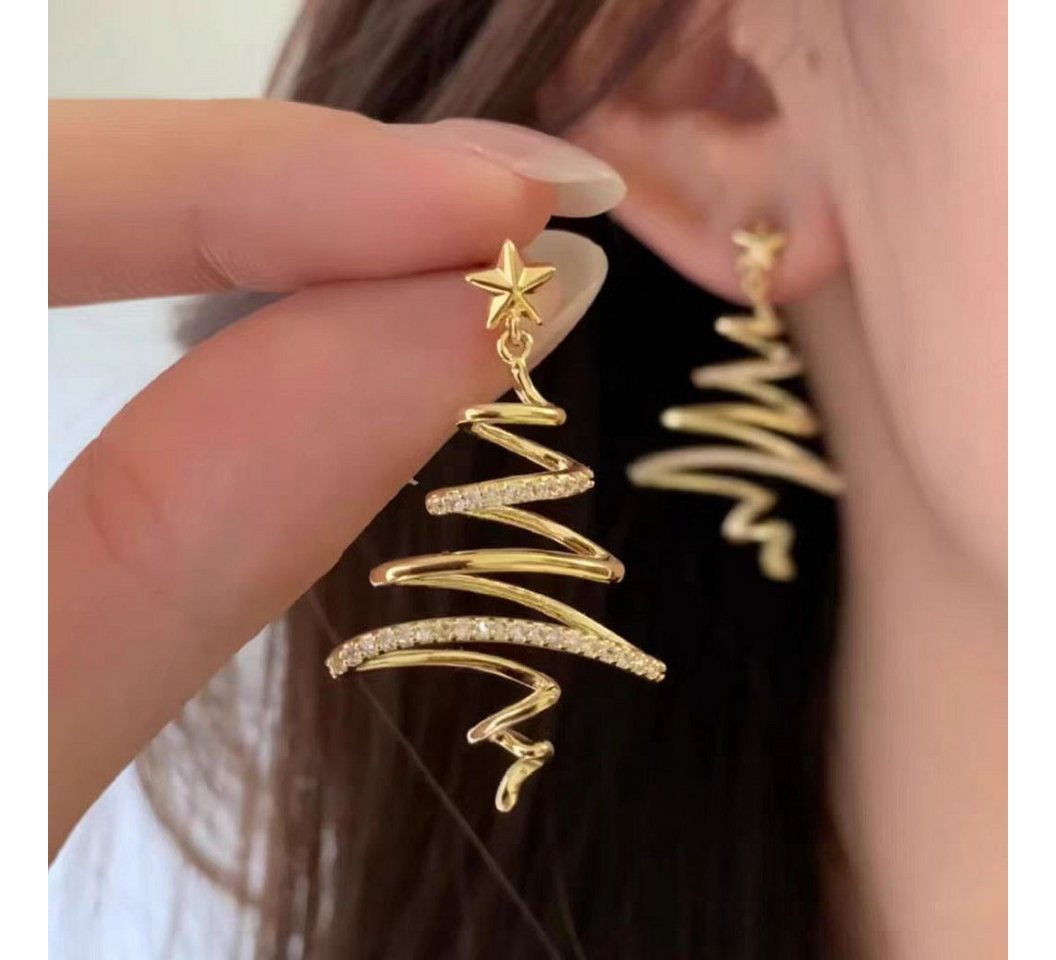 FOUORTUNATE-BEE Paar Ohrclips Weihnachtsbaum Ohrstecker Damen – Winter Gold Sterne Ohrschmuck, Festliche Weihnachtsbaum Ohrringe für Damen – Goldene Stern-Designs von FOUORTUNATE-BEE