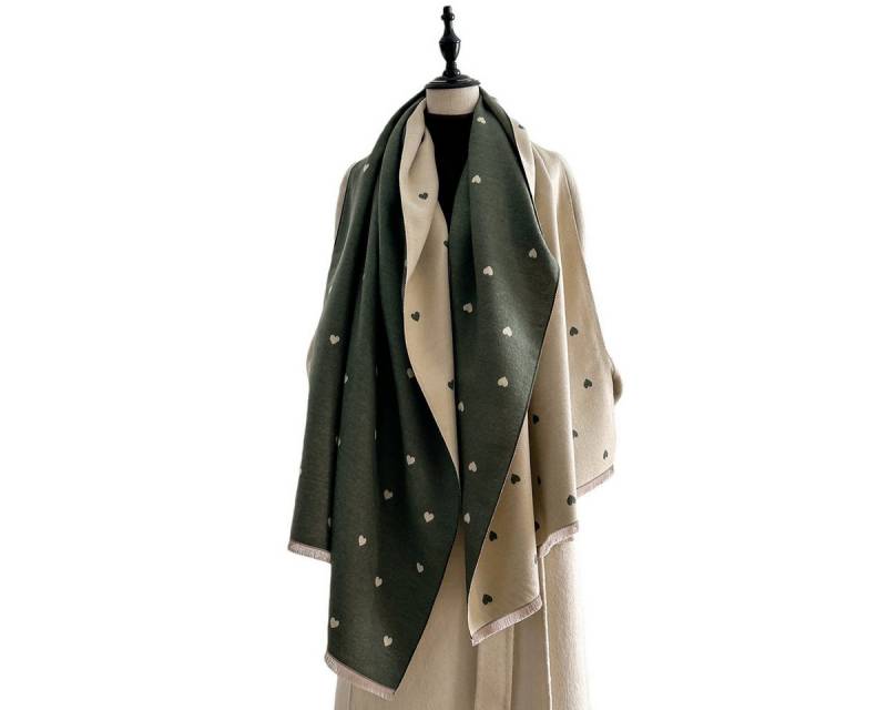 FOUORTUNATE-BEE Schal Damen Kuschelschal mit Herz-Muster, doppelseitig & warm Schal, Winterponcho Schal mit geometrischem Muster, modisch weich von FOUORTUNATE-BEE