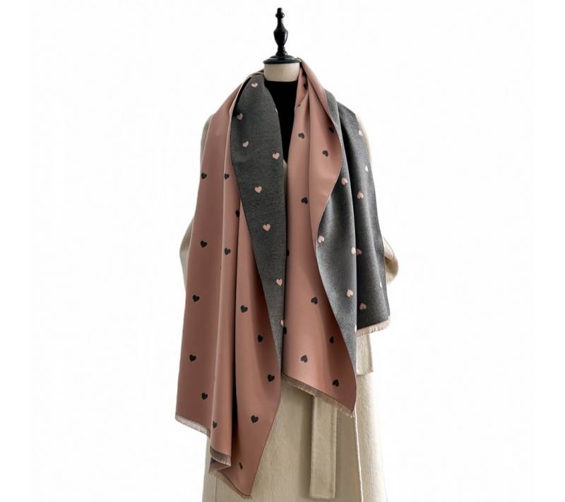 FOUORTUNATE-BEE Schal Damen Kuschelschal mit Herz-Muster, doppelseitig & warm Schal, Winterponcho Schal mit geometrischem Muster, modisch weich von FOUORTUNATE-BEE