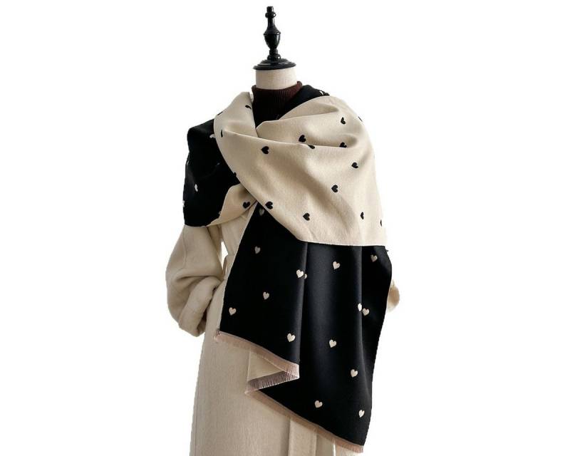 FOUORTUNATE-BEE Schal Damen Kuschelschal mit Herz-Muster, doppelseitig & warm Schal, Winterponcho Schal mit geometrischem Muster, modisch weich von FOUORTUNATE-BEE