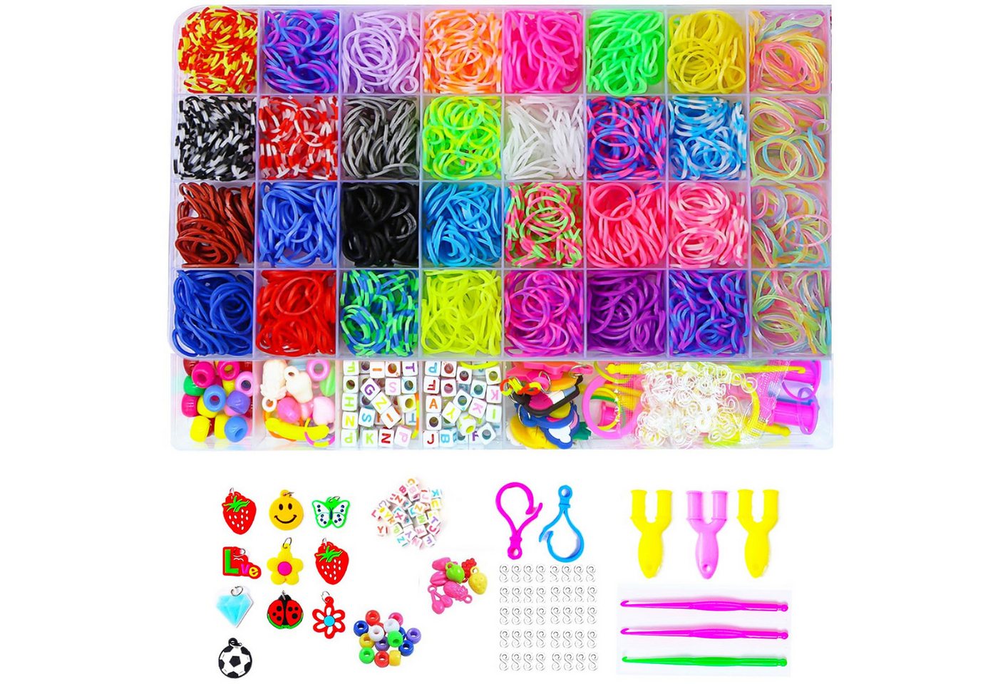 FOUORTUNATE-BEE Schmuckset 2500+Loom Bänder Set (Loom Bänder Zubehör Bunte Gummibänder Loops Gummis für Armbänder, Rubber Loombänder Mit Accessoires, 2500-tlg) von FOUORTUNATE-BEE