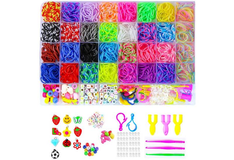 FOUORTUNATE-BEE Schmuckset 2500+Loom Bänder Set (Loom Bänder Zubehör Bunte Gummibänder Loops Gummis für Armbänder, Rubber Loombänder Mit Accessoires, 2500-tlg) von FOUORTUNATE-BEE