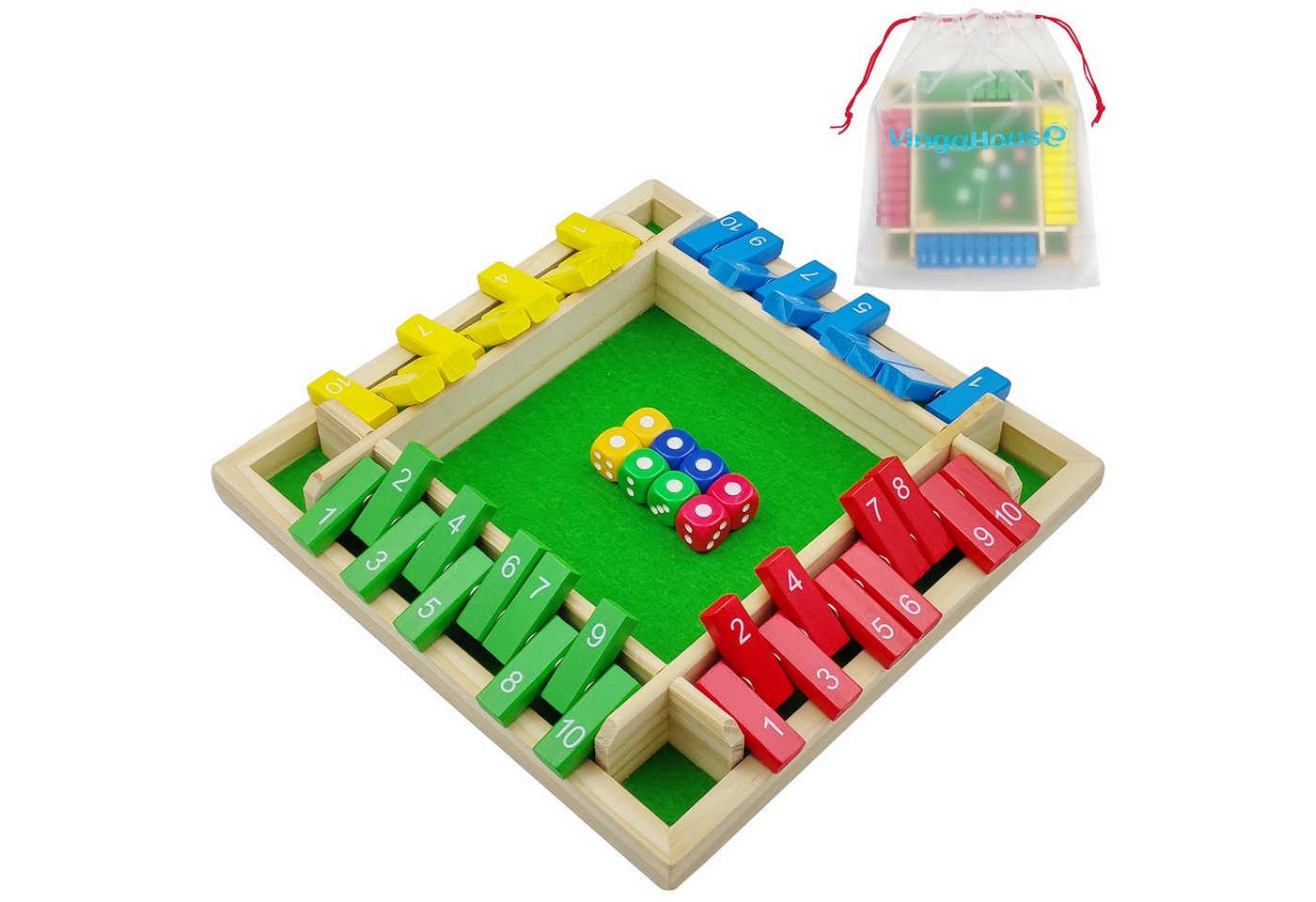 FOUORTUNATE-BEE Spieler Shut The Box Spiel 4-Spieler (Holz Brettspiel Holz Mathematik Traditional Pub Board Würfelspiel Reisen Family Brettspiele Urlaub unterhaltsames Mathespiele Spiel für Kinder und Erwachsene [Mehrfarbig) von FOUORTUNATE-BEE