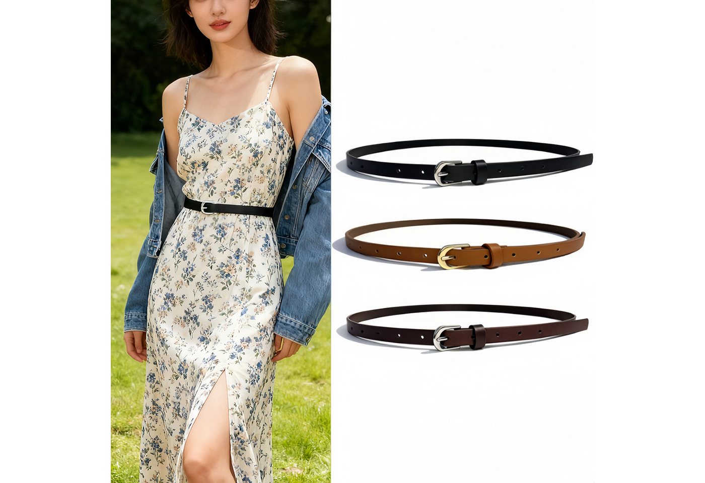 FOUORTUNATE-BEE Taillengürtel 3er-Set Damen-Taillengürtel – Schlanke Gürtel mit goldener Schnalle Elegante Gürtel für Kleider, Jeans Blusen in verschiedenen Farben von FOUORTUNATE-BEE