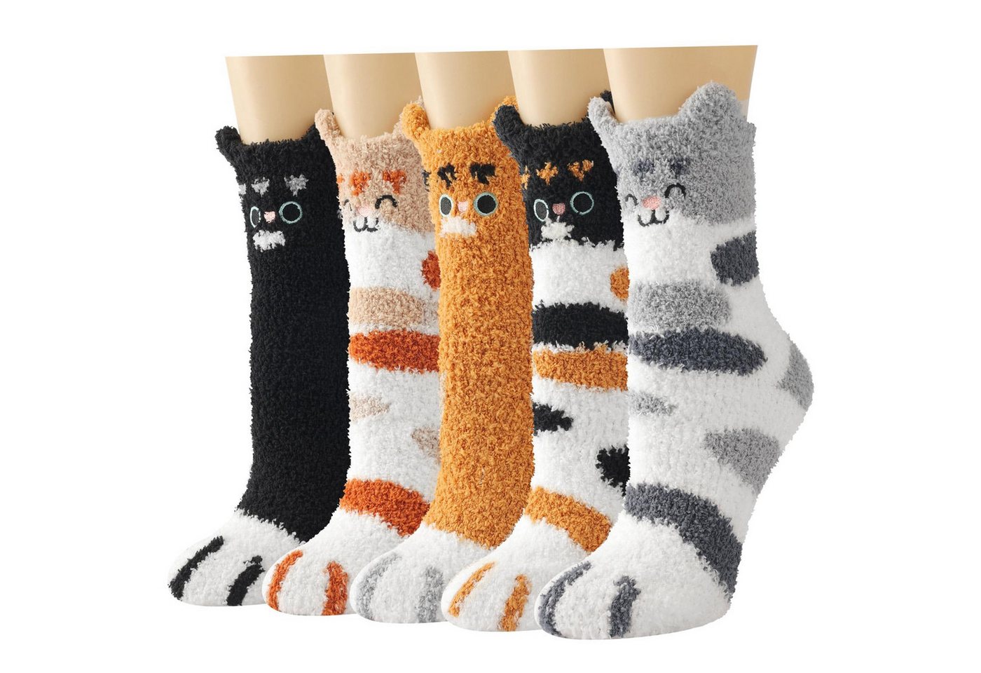 FOUORTUNATE-BEE Thermosocken 5 Paar Flauschige Wintersocken mit Katzenmotiv (5-Paar) von FOUORTUNATE-BEE