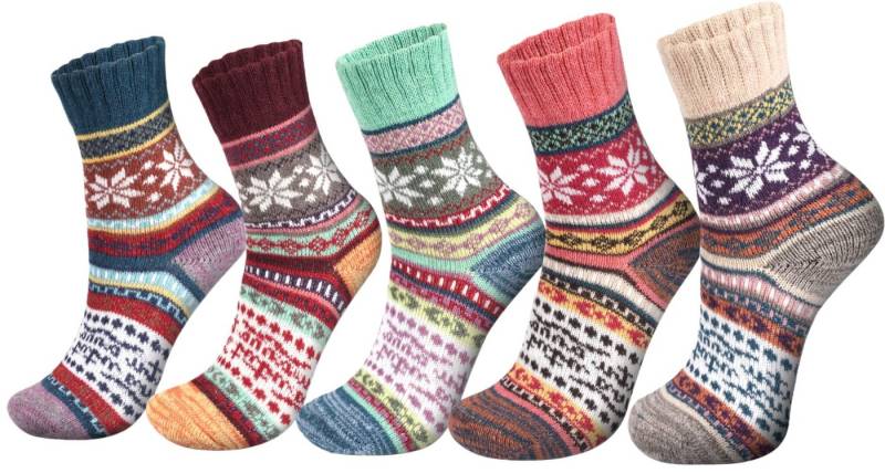 FOUORTUNATE-BEE Thermosocken Warme Weihnachts-Geschenksocken für Damen (5-Paar) Dicke Kuschelsocken als gemütliches Damen-Weihnachtsgeschenk von FOUORTUNATE-BEE