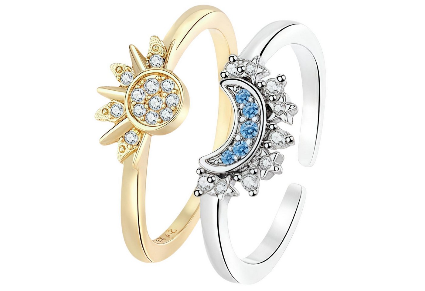 FOUORTUNATE-BEE Trauring Sonne Mond Paarringe Set – Offene Ringe für Damen und Herren, 2er Ring Set für Paare – Schmuck als Geschenk zum Jahrestag von FOUORTUNATE-BEE