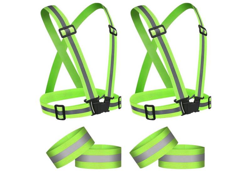FOUORTUNATE-BEE Warnweste Universal Warnweste mit Schnalle Reflektierende Sicherheitsweste Set (2er Reflektierende Warnweste Einstellbar & 4er Elastische Reflektierendes Armbands, Reflektor Schnalle Sicherheitsweste Herren Damen) Reflektoren Sicherheits für Fahrrad, Joggen, Laufen, Wandern von FOUORTUNATE-BEE