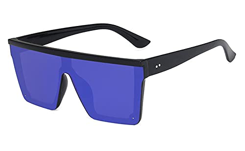 FOURCHEN Quadratische, übergroße Sonnenbrille für Damen und Herren, modisch, flaches Oberteil, großer Rahmen (blue silver) von FOURCHEN