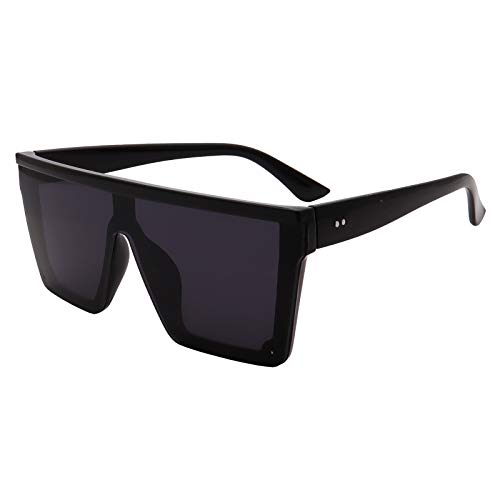 FOURCHEN Quadratische, übergroße Sonnenbrille für Damen und Herren, modisch, flaches Oberteil, großer Rahmen, Schwarz von FOURCHEN