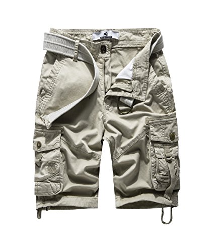 FOURSTEEDS Damen Baumwolle Relaxed Fit Casual Multi Pocket Bermuda Cargo Shorts - Beige - 36 von FOURSTEEDS