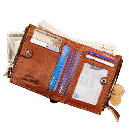 Geldbörse mit Kette für Männer Frauen Echtes Leder RFID Blocking Bi-Fold Geldbörse mit Kette Reißverschluss Münzfach Kreditkartenetui Transparent ID Fenster für Führerschein Biker Punk Hip Hop Stil von FOUTOUKEEP