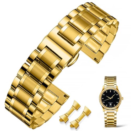 FOUUA Edelstahl Uhrenarmband Metallarmband Armbänder aus 16 18 19 20 21 22 24 Edelstahlarmband Ersatz Poliert Metal Armband Doppelschnalle Schwarz oder Silber Gold von FOUUA