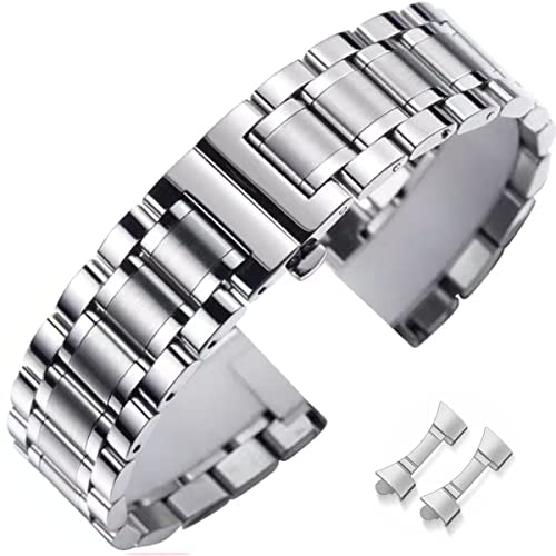 FOUUA Edelstahl Uhrenarmband Metallarmband Armbänder aus 16 18 19 20 21 22 24 Edelstahlarmband Ersatz Poliert Metal Armband Doppelschnalle Schwarz oder Silber Gold von FOUUA