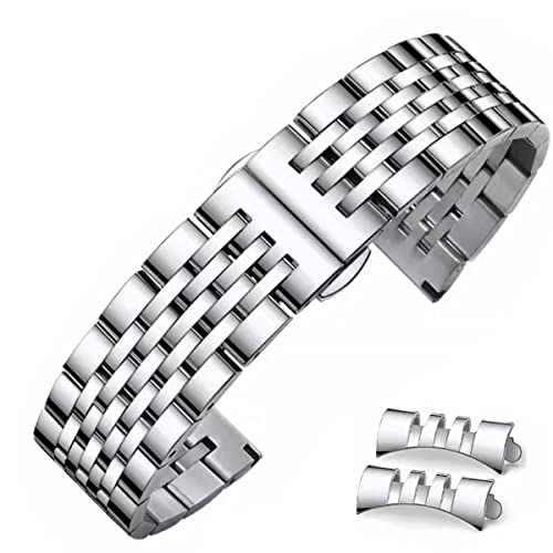 FOUUA Metall Uhrenarmband aus Edelstahl mit Geradem und Gebogenem Ende Premium Uhrenarmband aus Massivem Edelstahl Armbänder 16mm 18mm 19mm 20mm 22mm für Männer und Frauen von FOUUA