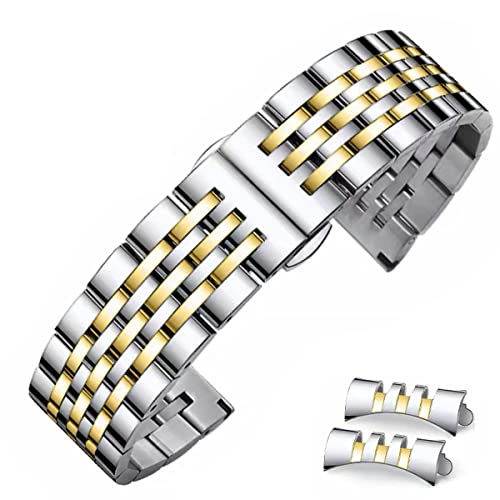 FOUUA Metall Uhrenarmband aus Edelstahl mit Geradem und Gebogenem Ende Premium Uhrenarmband aus Massivem Edelstahl Armbänder 16mm 18mm 19mm 20mm 22mm für Männer und Frauen von FOUUA