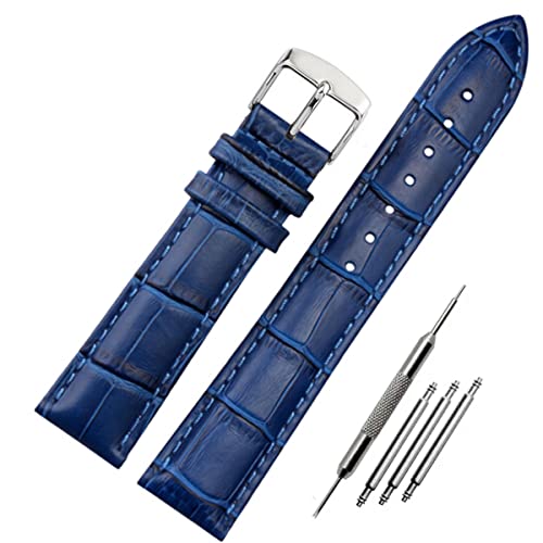 FOUUA Uhrenarmbänder Band Echtes Leder Armband Alligator Geprägte Ersatzarmbänder Armband,Blau-silber,14mm von FOUUA