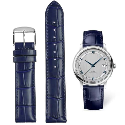 FOUUA Uhrenarmbänder Band Echtes Leder Armband Alligator Geprägte Ersatzarmbänder Armband,Blau-silber,24mm von FOUUA