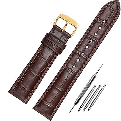 FOUUA Uhrenarmbänder Band Echtes Leder Armband Alligator Geprägte Ersatzarmbänder Armband,Braun-gold,12mm von FOUUA