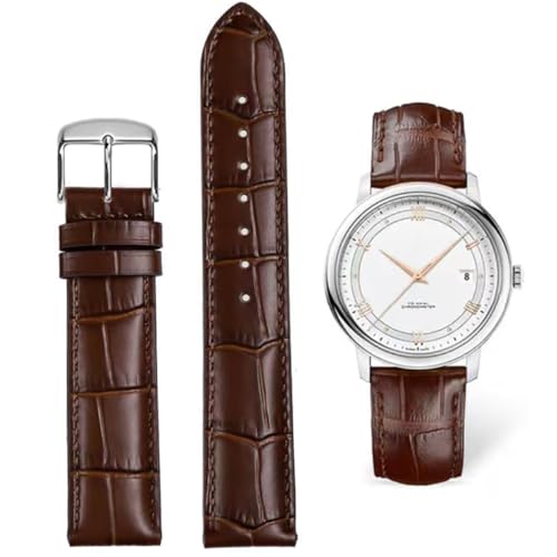 FOUUA Uhrenarmbänder Band Echtes Leder Armband Alligator Geprägte Ersatzarmbänder Armband,Braun-silber,12mm von FOUUA