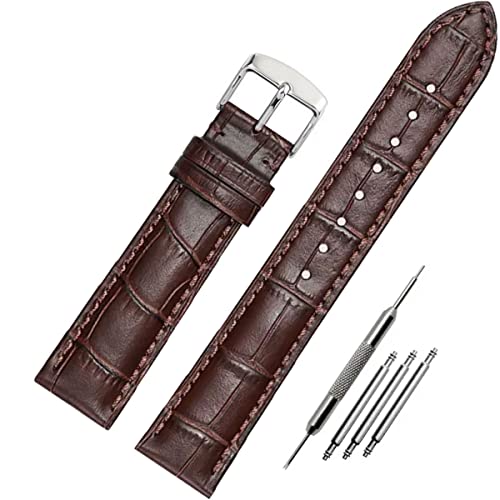 FOUUA Uhrenarmbänder Band Echtes Leder Armband Alligator Geprägte Ersatzarmbänder Armband,Braun-silber,14mm von FOUUA