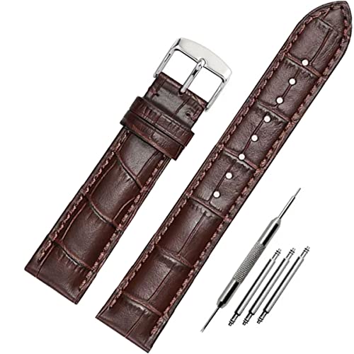 FOUUA Uhrenarmbänder Band Echtes Leder Armband Alligator Geprägte Ersatzarmbänder Armband,Braun-silber,20mm von FOUUA