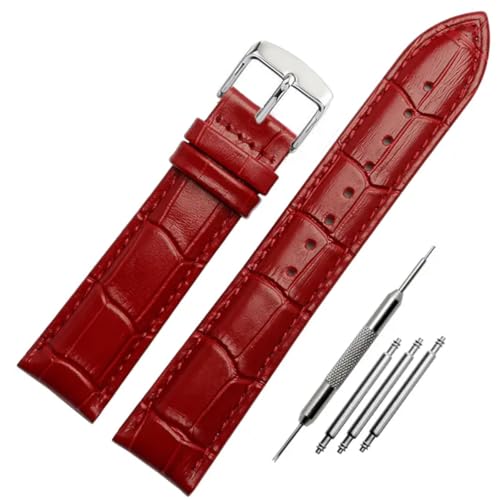 FOUUA Uhrenarmbänder Band Echtes Leder Armband Alligator Geprägte Ersatzarmbänder Armband,Rot-silber,14mm von FOUUA