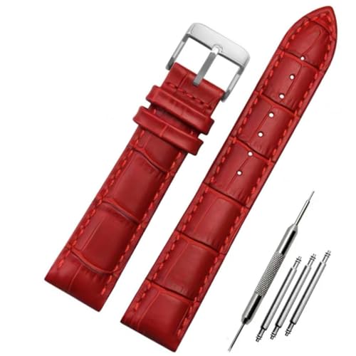 FOUUA Uhrenarmbänder Band Echtes Leder Armband Alligator Geprägte Ersatzarmbänder Armband,Rot-silber,19mm von FOUUA