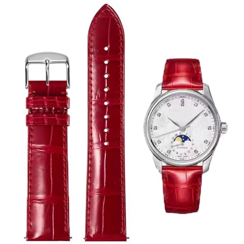 FOUUA Uhrenarmbänder Band Echtes Leder Armband Alligator Geprägte Ersatzarmbänder Armband,Rot-silber,20mm von FOUUA