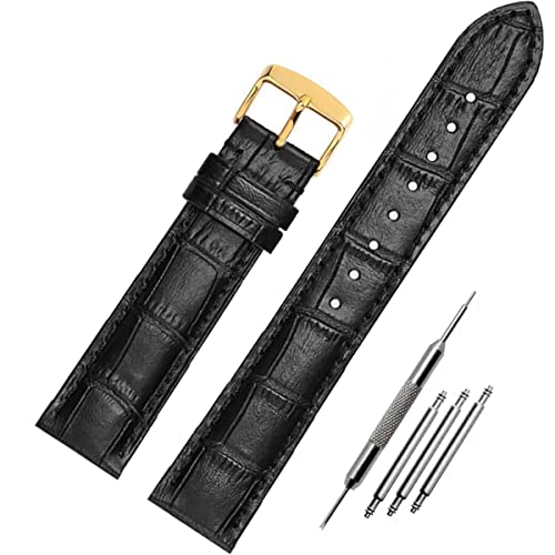 FOUUA Uhrenarmbänder Band Echtes Leder Armband Alligator Geprägte Ersatzarmbänder Armband,Schwarzes Gold,17mm von FOUUA