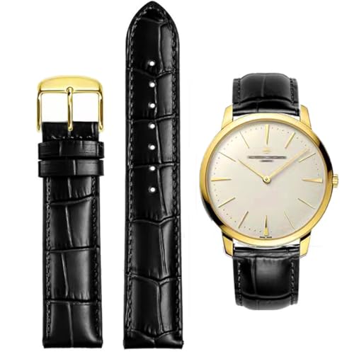 FOUUA Uhrenarmbänder Band Echtes Leder Armband Alligator Geprägte Ersatzarmbänder Armband,Schwarzes Gold,18mm von FOUUA