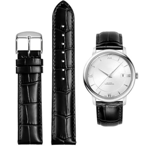 FOUUA Uhrenarmbänder Band Echtes Leder Armband Alligator Geprägte Ersatzarmbänder Armband,Schwarzes Silber,13mm von FOUUA