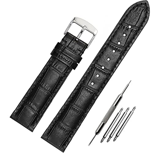 FOUUA Uhrenarmbänder Band Echtes Leder Armband Alligator Geprägte Ersatzarmbänder Armband,Schwarzes Silber,15mm von FOUUA