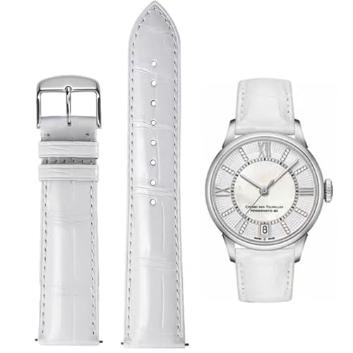 FOUUA Uhrenarmbänder Band Echtes Leder Armband Alligator Geprägte Ersatzarmbänder Armband,Weißsilber,18mm von FOUUA