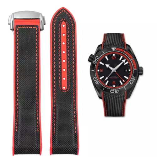 FOUUA Uhrenarmband 22mm 20mm für Omega kompatibel mit Omega-Armband Uhrenarmband Silikon und Canvas Faltschließe Passend für Omega [SpeedMaster] [Seamaster] [De Ville] von FOUUA