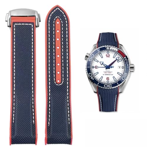 FOUUA Uhrenarmband 22mm 20mm für Omega kompatibel mit Omega-Armband Uhrenarmband Silikon und Canvas Faltschließe Passend für Omega [SpeedMaster] [Seamaster] [De Ville] von FOUUA