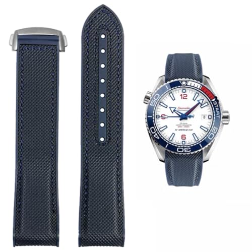 FOUUA Uhrenarmband 22mm 20mm für Omega kompatibel mit Omega-Armband Uhrenarmband Silikon und Canvas Faltschließe Passend für Omega [SpeedMaster] [Seamaster] [De Ville] von FOUUA