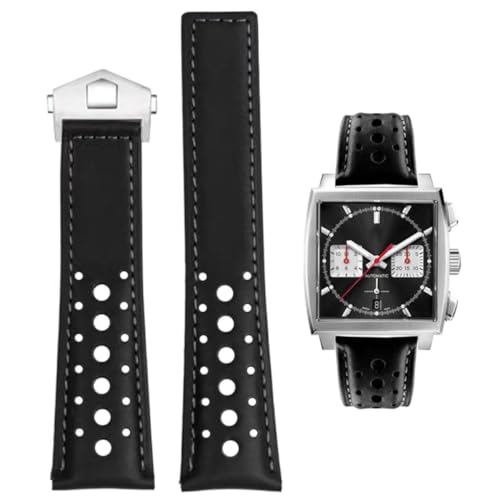 FOUUA Uhrenarmband 22mm for TAG Heuer Monaco Leder Echtleder-Uhrenarmband mit Blauen Schwarz Armband Uhrenarmband Ersetzen for TAG Heuer Monaco for TAG Heuer Carrera Aquarace Serie von FOUUA