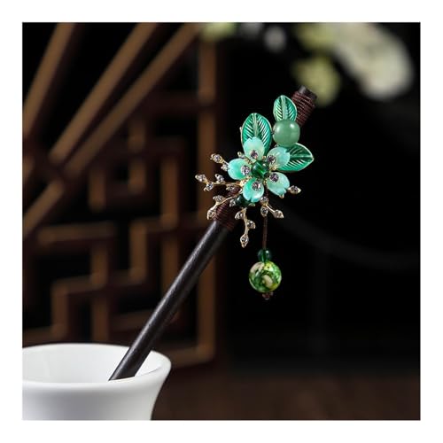 FOVAOK 1 x Holz-Haarnadel im chinesischen Stil, Blumen-Haarnadel mit Quaste, elegante Damen-Haarspange, Haarschmuck, Vintage-Stil (15) von FOVAOK