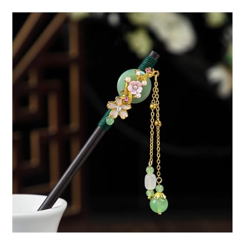 FOVAOK 1 x Holz-Haarnadel im chinesischen Stil, Blumen-Haarnadel mit Quaste, elegante Damen-Haarspange, Haarschmuck, Vintage-Stil (18) von FOVAOK
