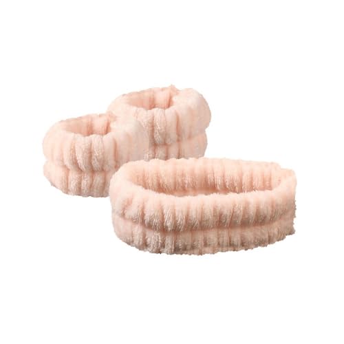 FOVAOK 2 Paar Plüsch-Haarbänder aus Korallen-Fleece, wasserdichte Bänder, Gesichtswäsche, saugfähiges Armband, Kopfbedeckung, Haar-Zubehör (Hellrosa) von FOVAOK