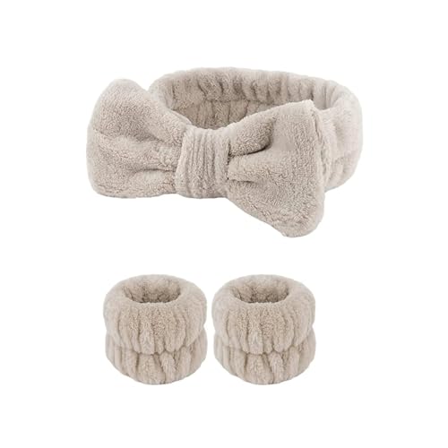 FOVAOK 3 Paar Gesichtsmanschetten für Damen, wasserdicht, saugfähig, Korallen-Fleece, Kaninchenohren, Stirnband, Haar-Accessoire-Set (grau) von FOVAOK