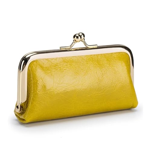 FOVAOK Echtes Leder Retro Münzbörse Damen Mode Lippenstift Tasche Mini Clip Tasche Kleine und Exquisite Mädchen Münzaufbewahrungstasche, Erdgelb, 1 Stpck von FOVAOK