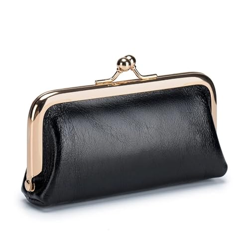 FOVAOK Echtes Leder Retro Münzbörse Damen Mode Lippenstift Tasche Mini Clip Tasche Kleine und Exquisite Mädchen Münzaufbewahrungstasche, Schwarz , 2PCS von FOVAOK