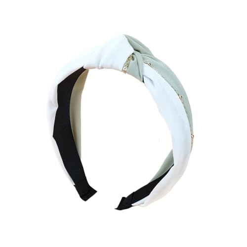 FOVAOK Haarband mit Farbblockknoten, einfache Stoffkette, Haarkarten, modisches Mädchen gekräuseltes Haarband (grün + weiß) von FOVAOK